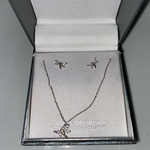 Primrose dragonfly stud earrings and necklace sterling 925 nwot